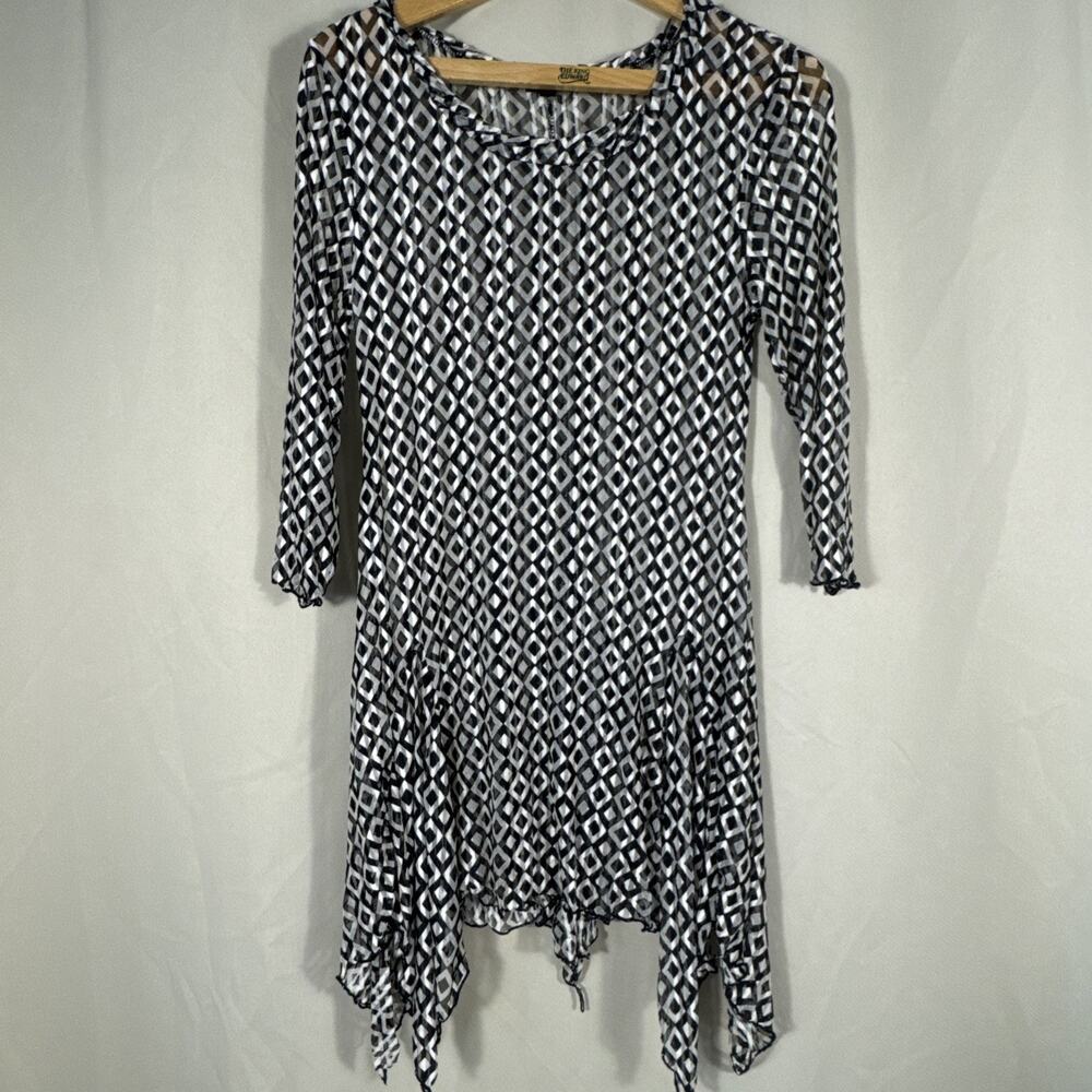 Coco + Carmen S/M Sheer Mesh Swim Cover Up Tunic Geometric Sharkbite Resort